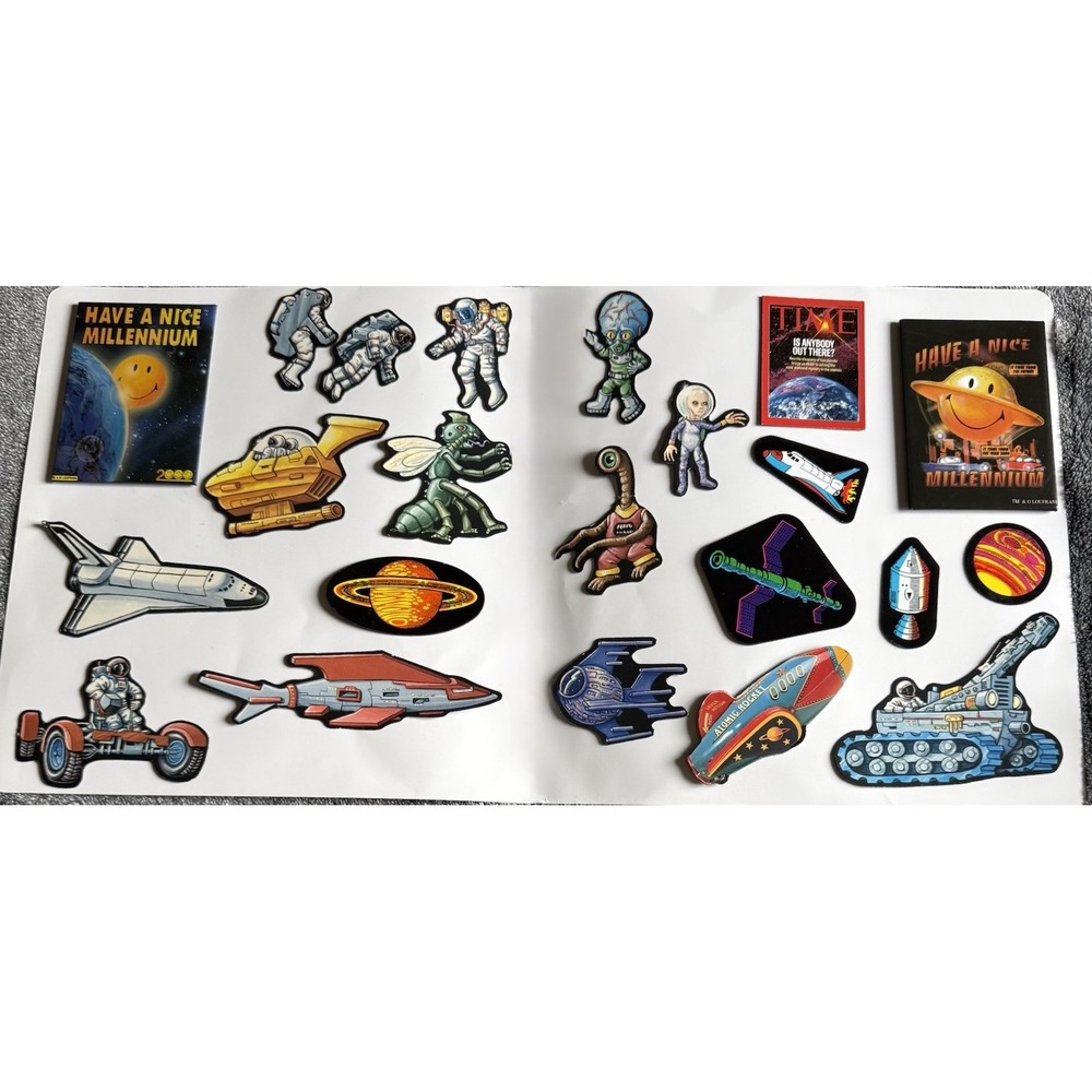 Vintage Die Cut Space Refrigerator Magnets Lot 22 Astronaut Alien Loufrani Smile